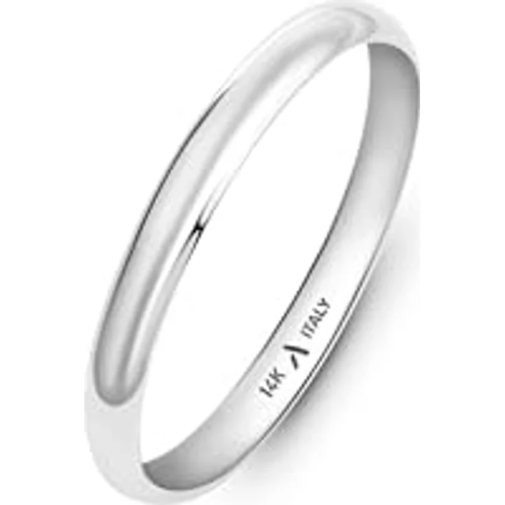 Amberta 14K 585er Gold Eheringe, Polierte Trauringe in Weißgold für Damen und Herren, 2 mm, Größe 51,2 – Bild 1