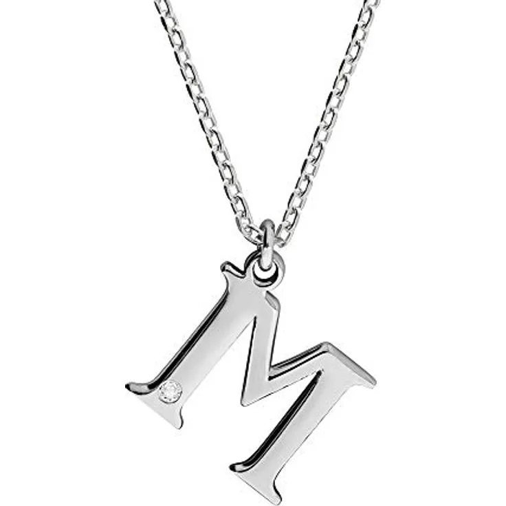 Diamonds by Ellen K. Damen Halskette 925/- Sterling Silber, 45+3 cm, glänzend mit weißem Diamant 0,008 ct, Buchstabe M
