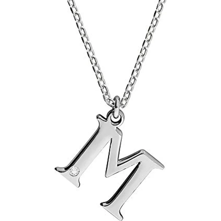 Diamonds by Ellen K. Damen Halskette 925/- Sterling Silber, 45+3 cm, glänzend mit weißem Diamant 0,008 ct, Buchstabe M – Bild 1