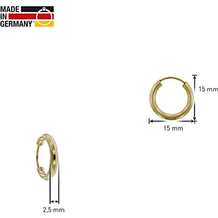 trendor Damen Ohrringe Gold 333 / 8K Creolen, 15 mm Ø, 2,5 mm Breite, in Gelbgold – Bild 4