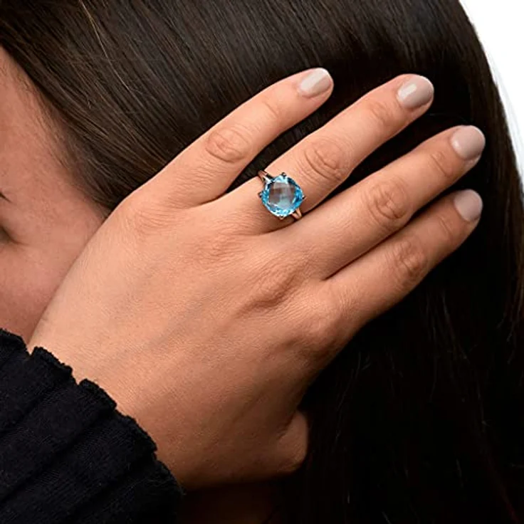 Zeeme Gemstones Damen Ring 925/- Sterling Silber, Glänzend mit 12mm Blautopas, rhodiniert, inkl. Etui – Bild 3