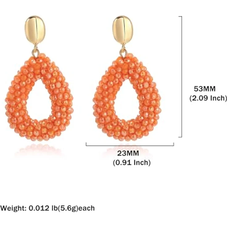 BREPINE Orange Boho Ohrringe, hängend mit tropfenförmigen Reisperlen, leicht, eleganter Schmuck für Damen – Bild 2