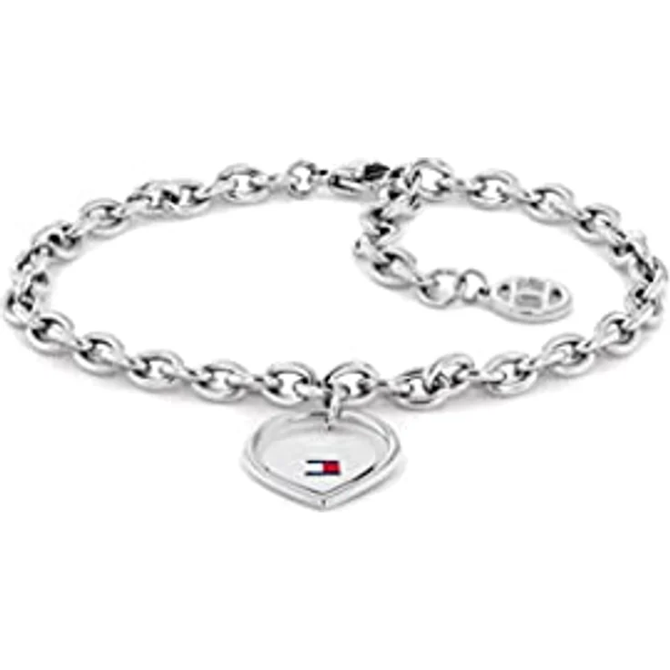 Tommy Hilfiger Jewelry Damen-Armband aus Edelstahl mit herzförmigem Anhänger und emailliertem Flaggenlogo, 16,5 cm – Bild 1