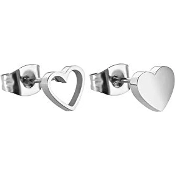 LIEBESKIND BERLIN Damen Ohrstecker Herzohrstecker, Edelstahl poliert und mattiert, 6 mm Durchmesser, asymmetrisches Design in verschiedenen Formen und Farben – Bild 2