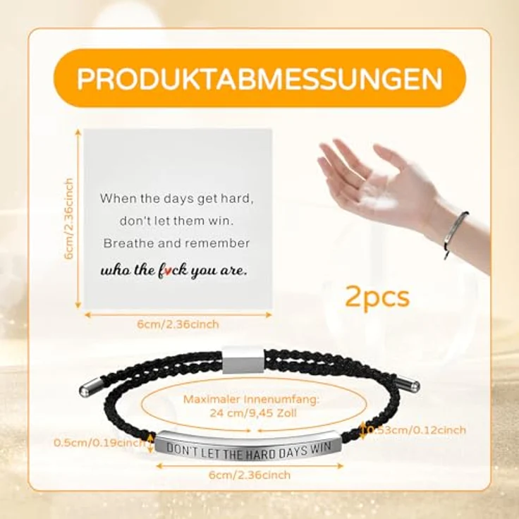 Dathjree Geflochtenes Armband mit Gravur "DON'T LET THE HARD DAYS WIN", verstellbar aus Titanstahl, Herren-Schmuck – Bild 2
