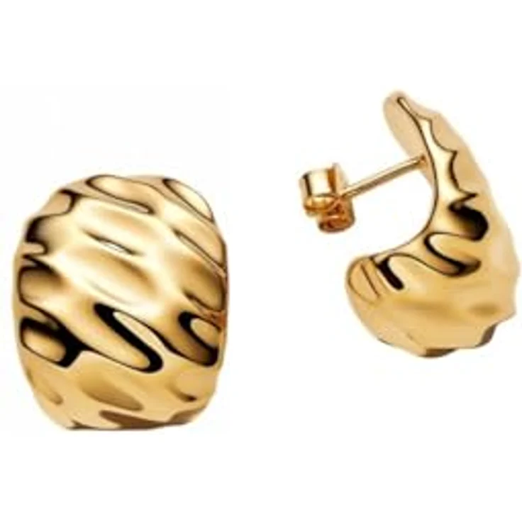 Pandora Essence Gewellte Breite Creolen-Ohrringe aus 14 Karat vergoldetem Sterling Silber mit Schmetterlingsverschluss, 263879C00 – Bild 2