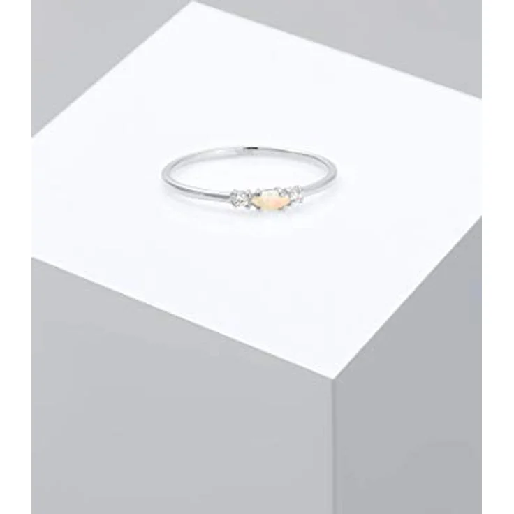Elli Damenring Vintage mit Zirkonia Kristallen und Opal, 925 Sterling Silber – Bild 5