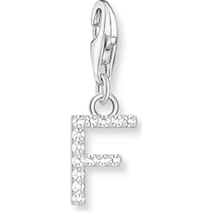 THOMAS SABO Charm-Anhänger Buchstabe F aus 925er Sterlingsilber mit weißen Steinen, passend zu Charm-Armbändern und Ketten