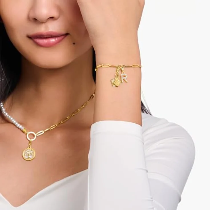 THOMAS SABO Charm-Anhänger Buchstabe R, vergoldet 750 Gelbgold, 925 Sterlingsilber mit weißen Steinen – Bild 2