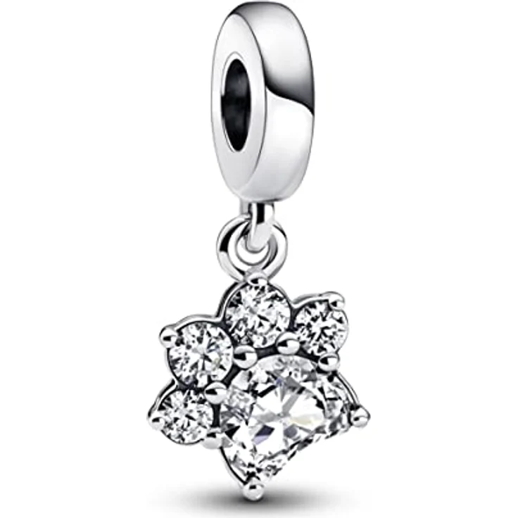 PANDORA Funkelnder Pfotenabdruck Charm-Anhänger aus Sterling Silber mit Zirkonia, Gravur „Pawprints on my heart“, kompatibel mit PANDORA Moments Armbändern – Bild 1
