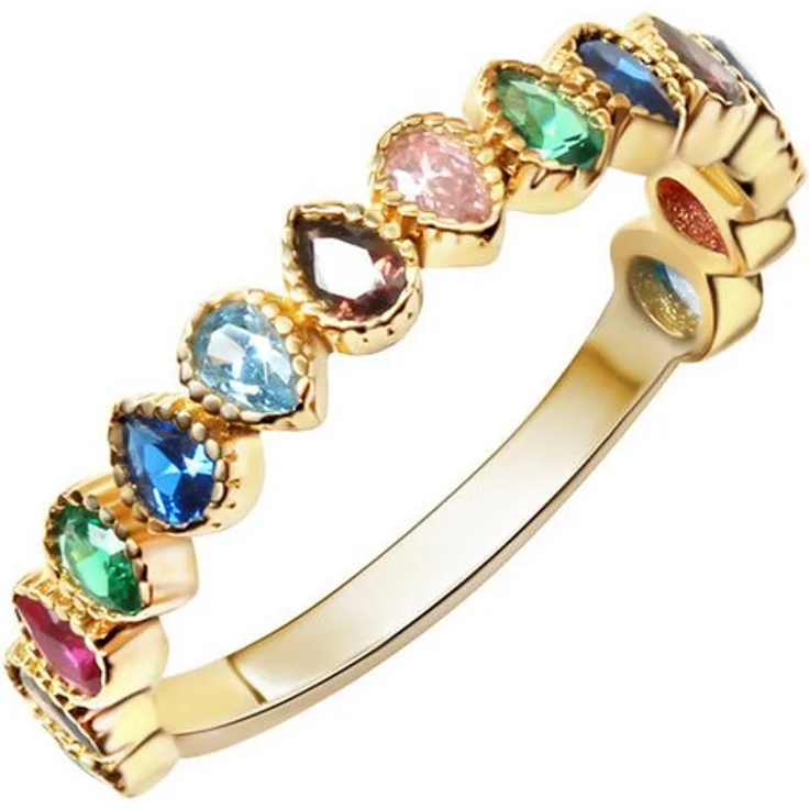 Fascination by Ellen K. Damenring 375/- Gelbgold mit bunten Zirkonia, 4mm Breite, glänzende Optik