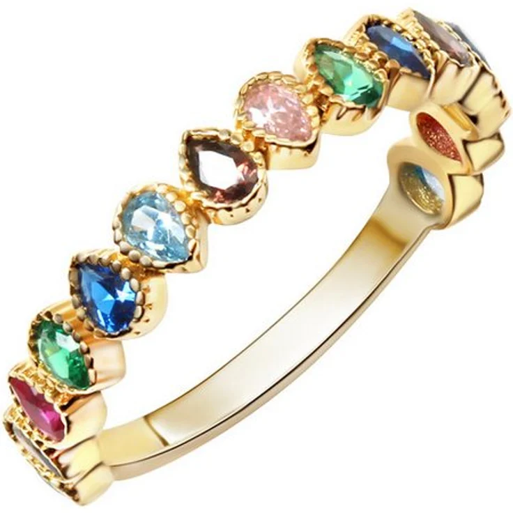 Fascination by Ellen K. Damenring 375/- Gelbgold mit bunten Zirkonia, 4mm Breite, glänzende Optik