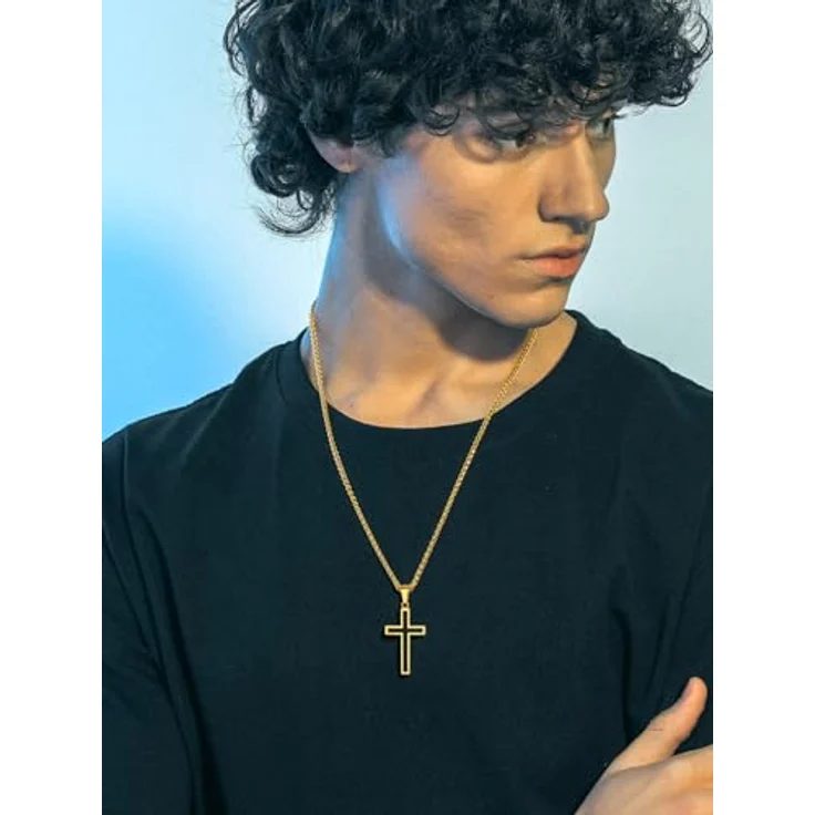 Richsteel Kreuz Kette Herren, verstellbare Edelstahl Halskette in Silber/Gold/Schwarz, 55+5cm, personalisierbar, christliches Religionskreuz – Bild 5