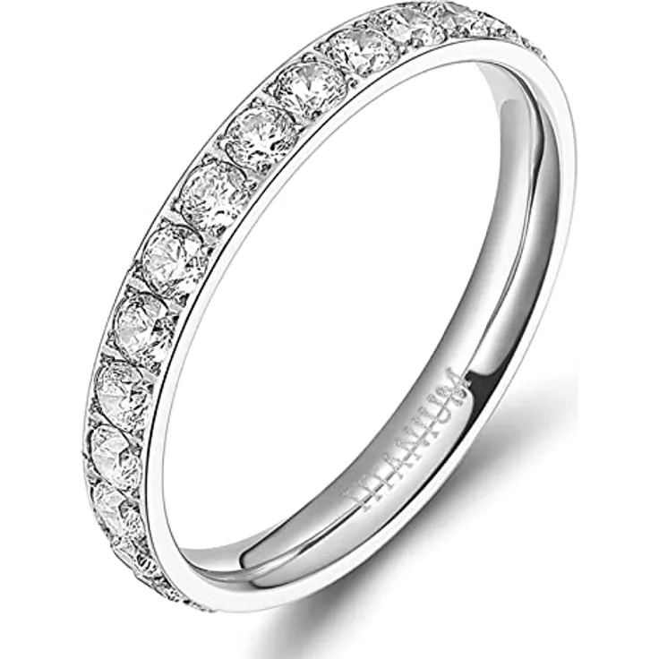 Zakk Eternity Ring 3mm, Damen Ewigkeitsring aus Titan mit Zirkonia, Silber, Größe 67 (21.3)