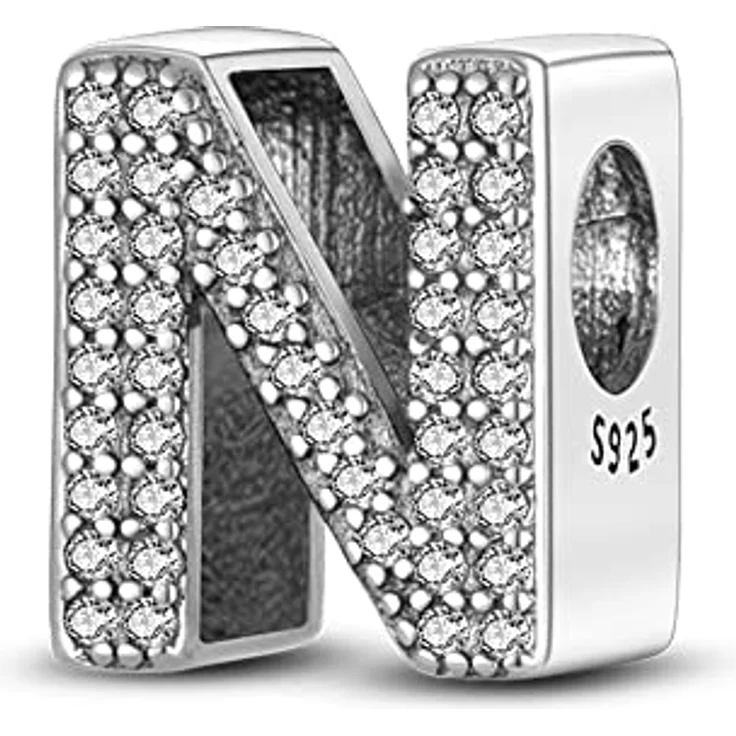 Pandach Charm Anhänger Buchstabe N aus 925 Sterling Silber, passend für Armbänder und Halsketten, mit Zirkonia-Steinen – Bild 1