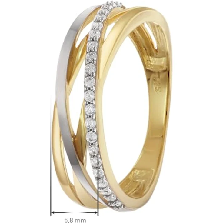 trendor Damenring 925 Silber Vergoldet Bicolor Zirkonia-Ring, filigran und elegant, Ringgröße 60/19,1 – Bild 4