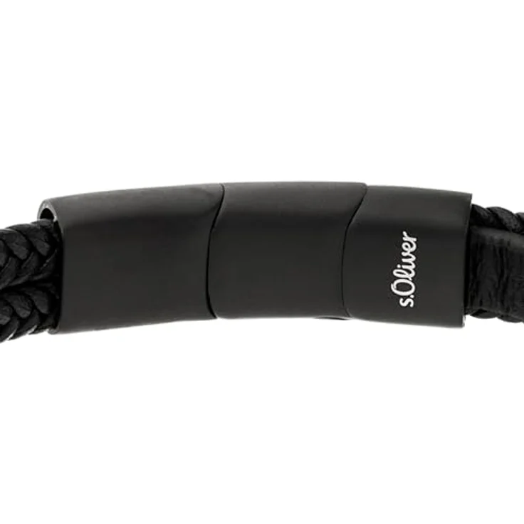 s.Oliver Herren Bracelet, Armband aus Echtleder in Schwarz, verstellbar bis 22 cm, wasserfest & hautfreundlich – Bild 2