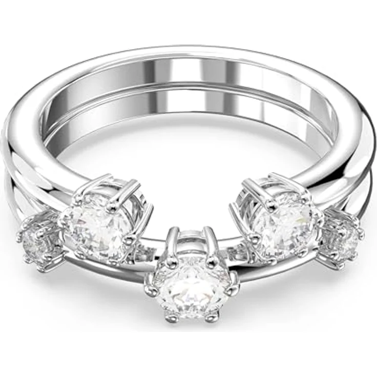 Swarovski Constella Ring-Set, Zwei Rhodinierte Damenringe mit Weißen Swarovski Kristallen – Bild 1