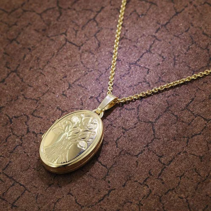 trendor Medaillon mit Kette Gold plattiertes 925 Silber, Lebensbaum Anhänger zum Öffnen für 2 Fotos, 60 cm – Bild 4