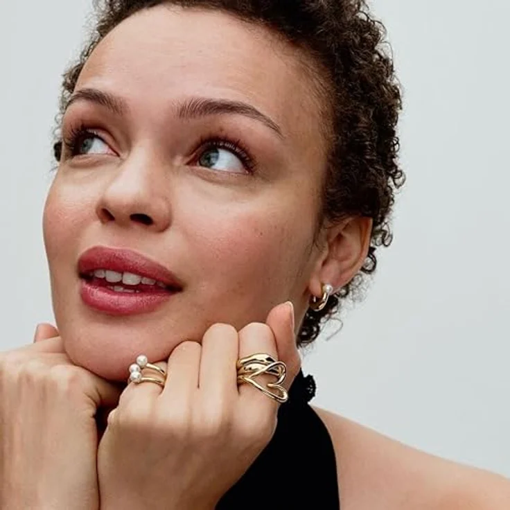 PANDORA Essence Organisch Geformtes Herz Ring aus Sterling Silber mit vergoldeter Metalllegierung, Größe: 58, modernes Design aus unvollkommenem Herzen – Bild 2