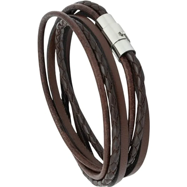 Simaru Wickelarmband aus echtem Leder mit Edelstahl Magnetverschluss, Unisex, hautfreundlich, Made in EU, 6mm breit, geflochten und glatt – Bild 1