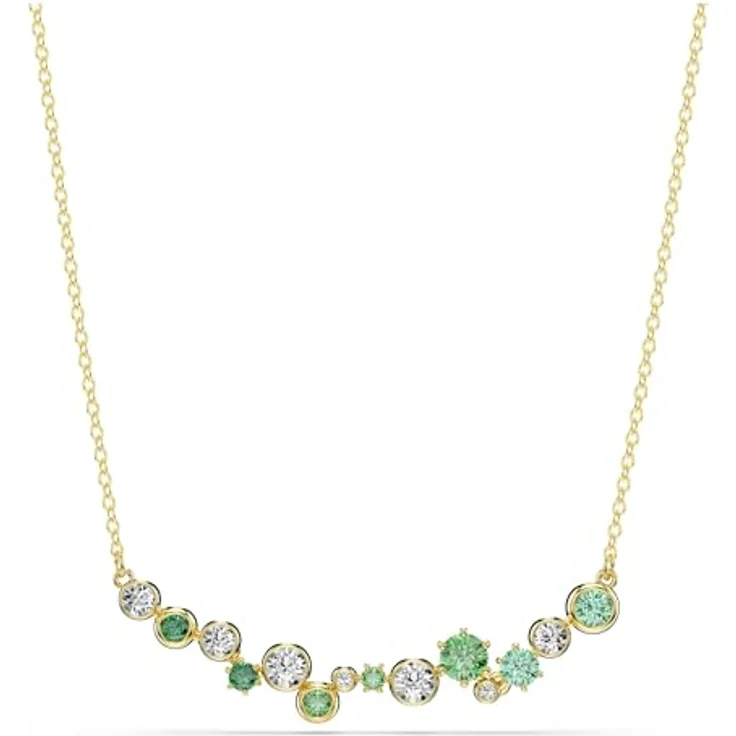 Swarovski Constella Halskette, vergoldete Damenhalskette mit klaren Kristallen und grünen Zirkonia, 38-48 cm, inklusive Swarovski Box – Bild 1