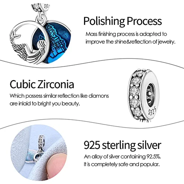 Pandach Charm Anhänger Damen 925 Sterling Silber mit Zirkonia, kompatibel mit europäischen Armbändern und Halsketten – Bild 4