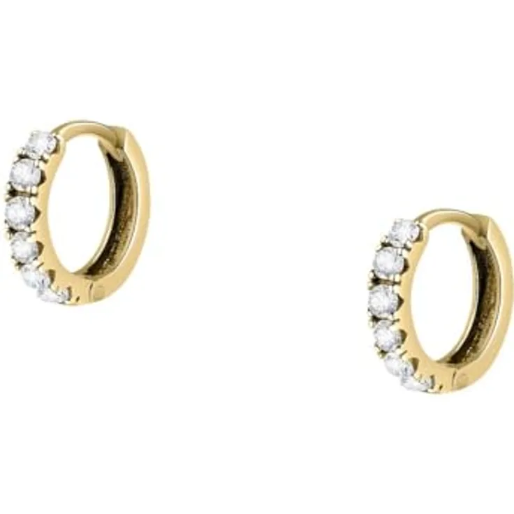 FAVS Creolen 89193377, elegante Mini-Creolen aus 375 Gelbgold mit Zirkonia-Besatz, 8 mm Durchmesser, Weiß