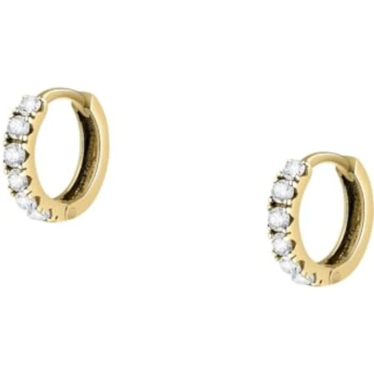 FAVS Creolen 89193377, elegante Mini-Creolen aus 375 Gelbgold mit Zirkonia-Besatz, 8 mm Durchmesser, Weiß – Bild 1