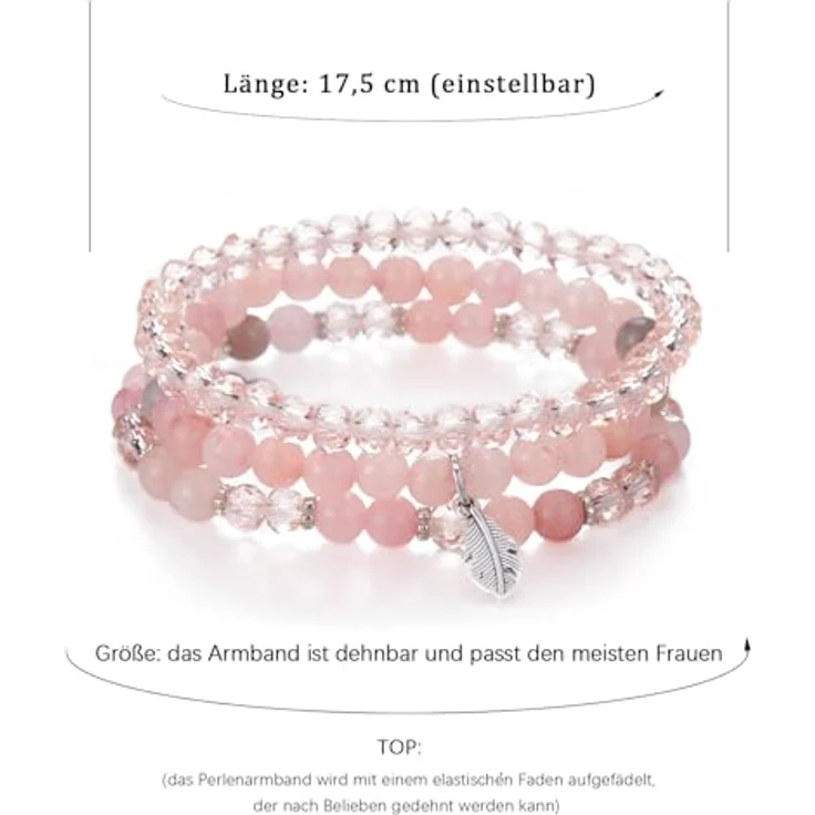FULU AUTUMN Mehrschichtiges Perlenarmband Damen, Stretch Boho Modeschmuck in Pink, handgefertigt, perfekt für Mama, Oma und Frau, ideales Geburtstagsgeschenk – Bild 5