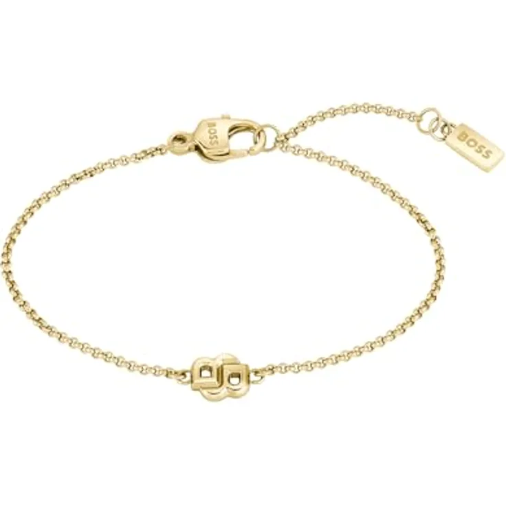 BOSS Jewelry Armband DOUBLE B PETIT, Gelbgold mit Doppel-B Charm, verstellbar 160 mm + 25 mm Verlängerung