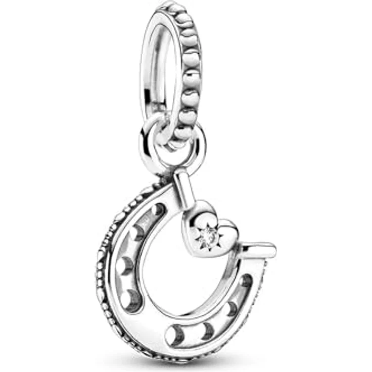 PANDORA Glückshufeisen Charm-Anhänger, Sterling-Silber mit Herzsymbol und funkelndem Schmuckstein – Bild 1