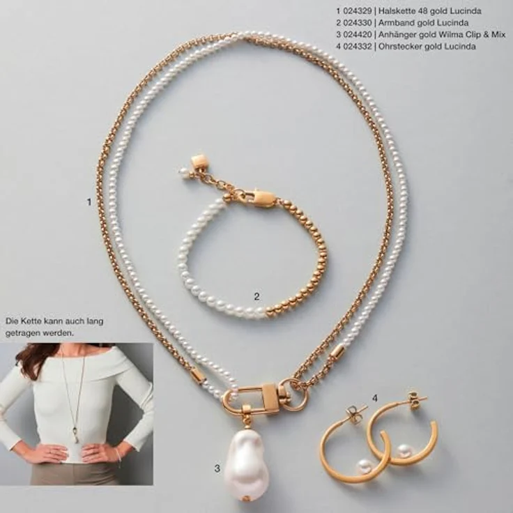 JEWELS BY LEONARDO Clip & Mix Wilma, Ketten-Anhänger aus goldfarbenem Edelstahl mit großer, weißer Imitationsperle, Schmuck Geschenk für Frauen, 024420 – Bild 3