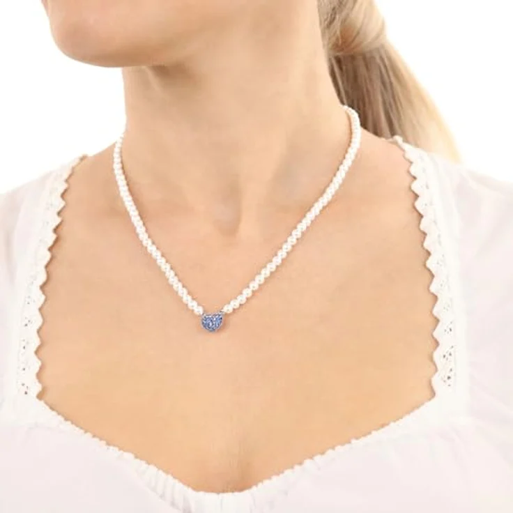 Amor Damen Kette mit Herz-Anhänger aus 925 Sterling Silber, 42+3 cm, mit Muschelkernperle und Kristall, inkl. Geschenkbox – Bild 4