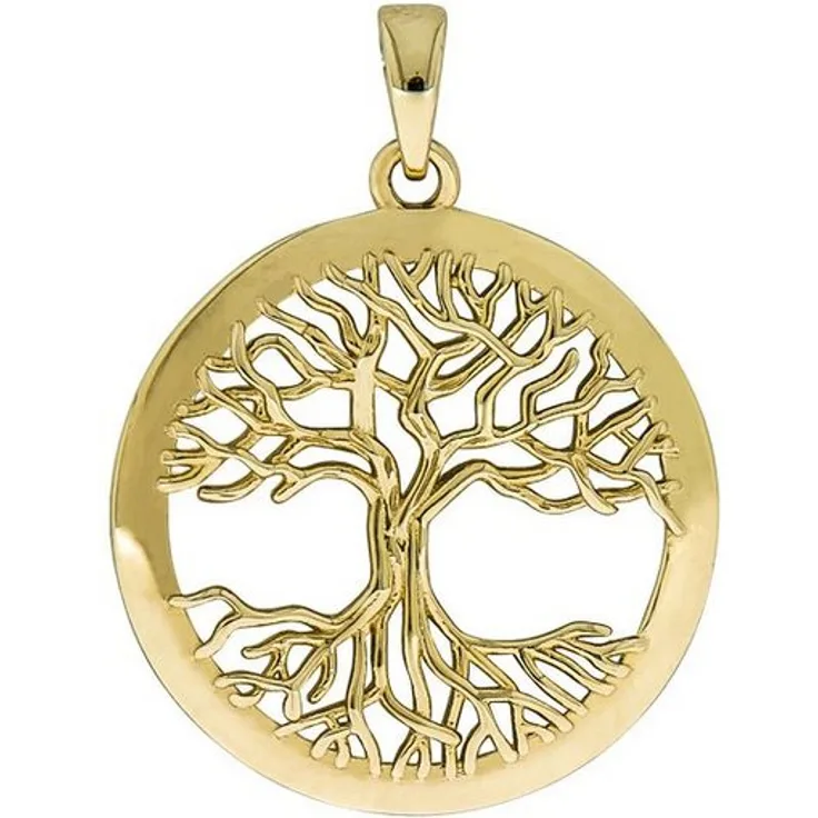 Vivance Kettenanhänger 925/- Sterling Silber vergoldet, Baum-Motiv, gelb, glänzend, 3 cm Länge