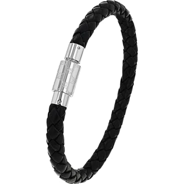 JOOP! Herren Armband Edelstahl Leder, 21 cm, Silber, mit Magnetverschluss, in Schmuck Geschenk Box, 2023437 – Bild 1