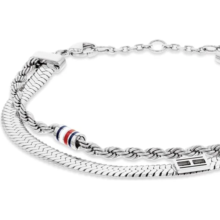 Tommy Hilfiger Jewelry Doppeltes Ketten-Armband aus Edelstahl mit Emaille-Details, verstellbar 16-19 cm, eleganter Karabinerverschluss – Bild 2