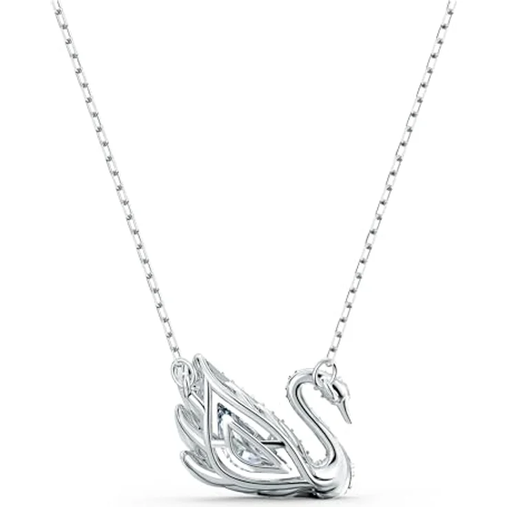 Swarovski Swan Halskette, Schwan, Weiss, Rhodiniert mit funkelnden Elementen und tanzendem Zentrum – Bild 5