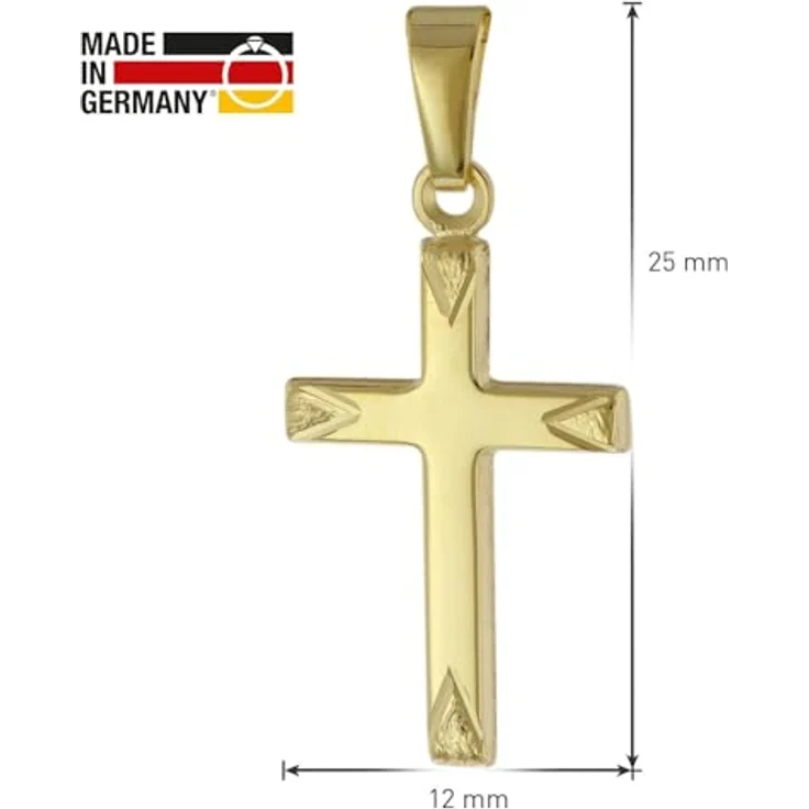 trendor Kreuz-Anhänger Gold 585/14 Karat, eleganter Halsschmuck für Damen, Herren und Kinder, 21 x 12 mm, polierte Oberfläche mit Strukturdekor, ideale Geschenkidee – Bild 5