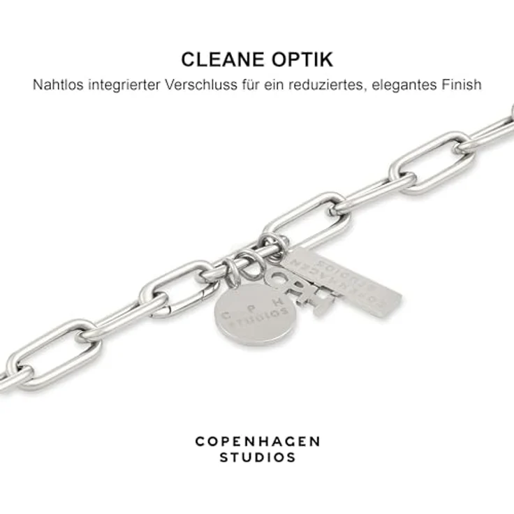 COPENHAGEN STUDIOS Bold Link Necklace, silber, Halskette aus poliertem Edelstahl, verstellbar bis 50 cm, wasserfest & hautfreundlich – Bild 5