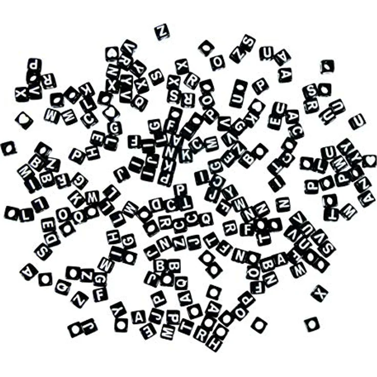 Rayher Plastik-Buchstaben-Perlen Würfel, 5 x 5 mm, schwarz mit weißen Buchstaben, 40 g (ca. 400 Stück), speichel- und schweißecht, für Schmuck und Basteln – Bild 1
