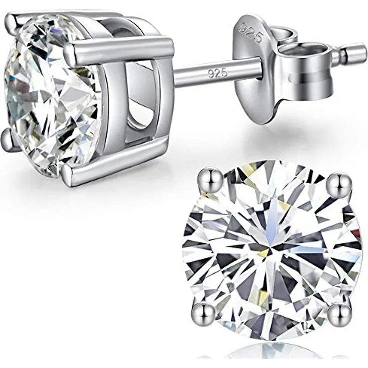 Jiahanzb Ohrstecker Damen Herren 925 Sterling Silber, 8mm Zirkonia Diamant Ohrstecker in Silber, für Hochzeiten und Partys