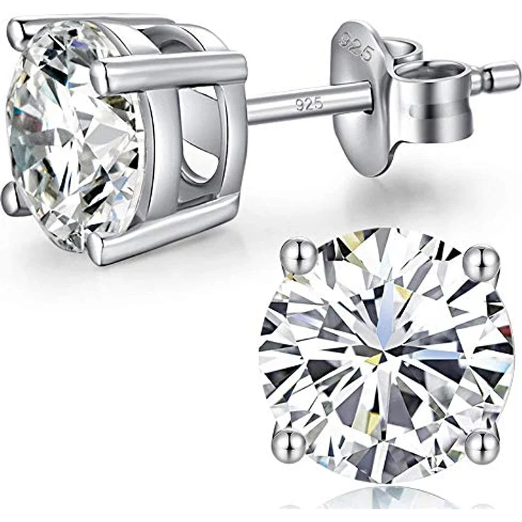 Jiahanzb Ohrstecker Damen Herren 925 Sterling Silber, 8mm Zirkonia Diamant Ohrstecker in Silber, für Hochzeiten und Partys – Bild 1