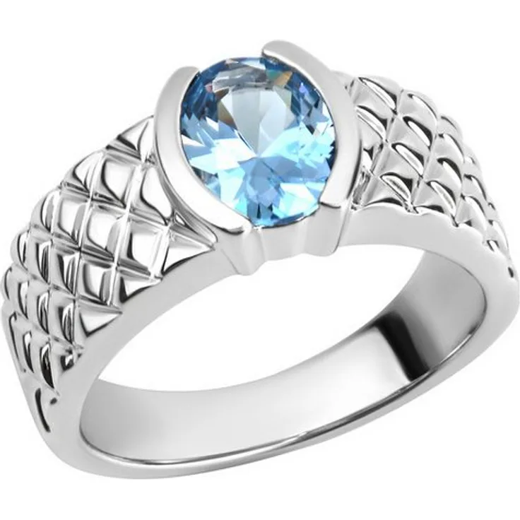 Vivance Fingerring 925 Sterling Silber rhodiniert mit synthetischem Blautopas, Damenring in Weiß, 4 mm breit