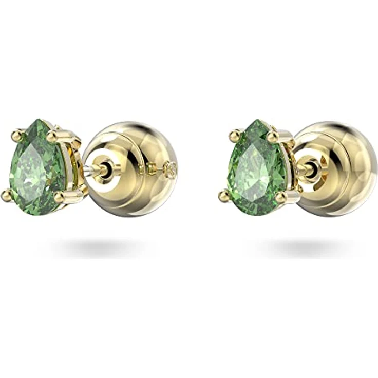 Swarovski Chroma, Vergoldete Damenohrringe mit Tropfenförmigen Brillantschliff-Kristallen in leuchtendem Grün – Bild 3