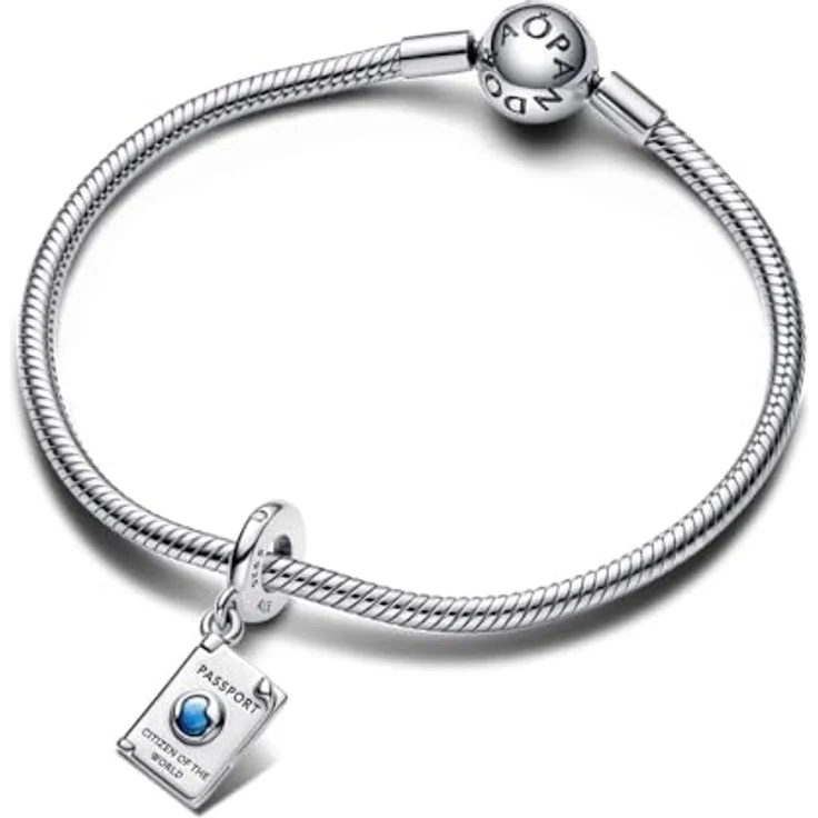 PANDORA Moments Aufklappbarer Reisepass Charm-Anhänger aus Sterling Silber mit blauer Emaillekugel und Cubic Zirkonia, kompatibel mit Moments, 792680C01 – Bild 3
