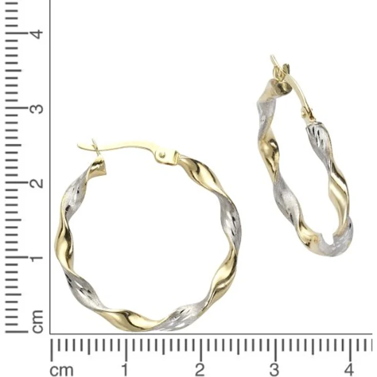 Fascination by Ellen K. Damen Creolen, 8 Karat 333 Gold, zweifarbig diamantiert mit komfortablem Klappbügelverschluss – Bild 2