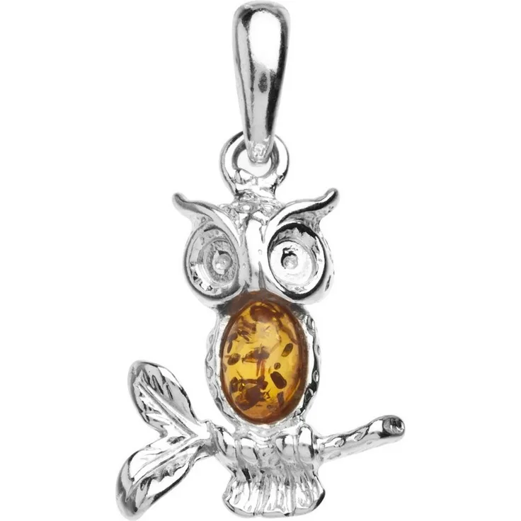 OSTSEE-SCHMUCK Kettenanhänger Eule, Sterlingsilber 925/000 mit Bernstein, 1-tlg