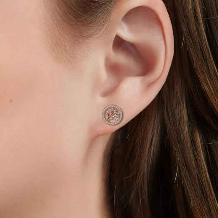 Micory Lebensbaum Ohrringe Rosegold Ohrstecker 925 Sterling Silber, Durchmesser 11mm mit Geschenkbox – Bild 3