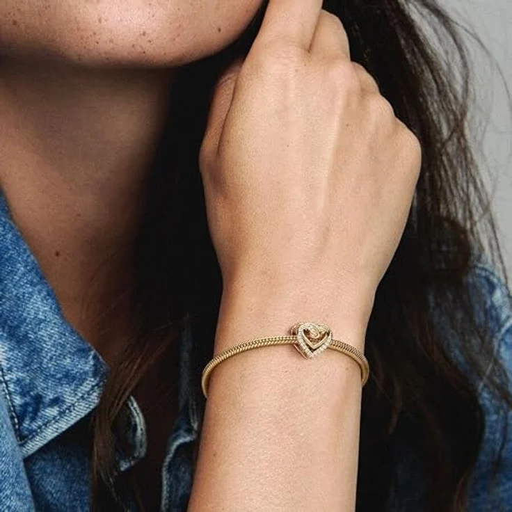 Pandora 769270C01 Charm Funkelndes Verschlungenes Herz, goldplattiert mit Zirkonia, 9,5 x 11,5 mm – Bild 3